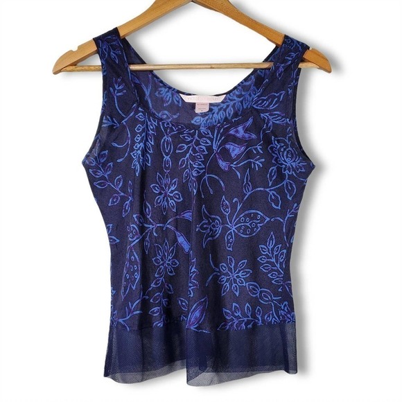 Victoria's Secret Floral Mesh Hem Cami Blue Size Small - Picture 1 of 8